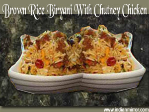 Brown rice biryani with chutney chicken 