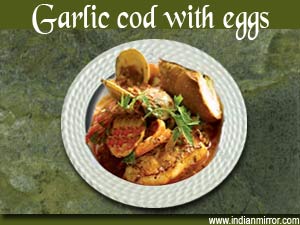 Garlic cod with eggs