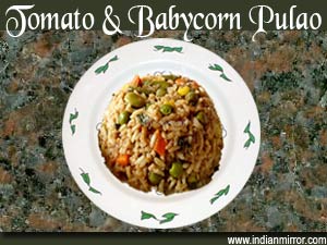 Microwave Tomato & Babycorn Pulao 